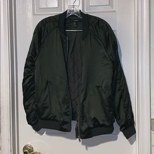 Dark Green Satin Bomber Jacket